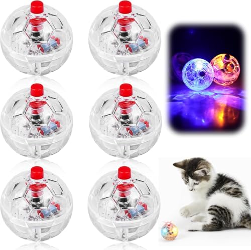 6 PCS Katzenkugel Bewegung Bälle,Katzenspielzeug Geisterjagd-Bewegungsbälle,Katzenball mit LED Licht,LED Interaktives Katzenspielzeug Ball,Berührungsaktiviert, Blinkend,für Katzensport, Spielen von Forhome