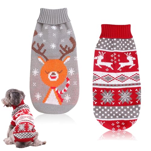 Hundepullover Weihnachten, 2 Stück Weihnachts Winter Haustier Katze Hunde Pullover, Hundekostüm Weihnachten, Cartoon Rentier Haustier Pullover, für kleine mittelgroße Hunde Hund Haustierpullover(M) von Forhome