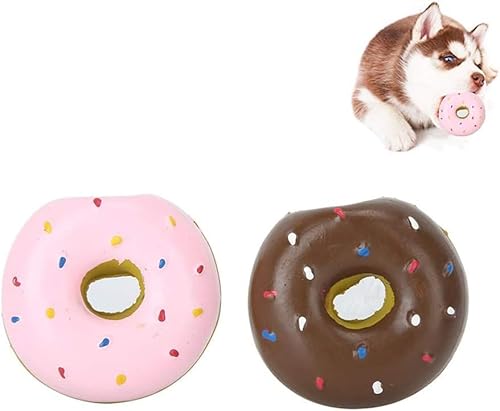 Forreen Hundespielzeug Quietschend, 4 Stück Kauspielzeug Hund Weiches Latex Donut-Bild Langlebig Haustier Interaktives Spielspielzeug zum Apportieren,Spielen,Kauen von Forreen