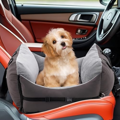 Forroby Hundeautositz, Hundespezifischer erhöhter Sitz mit Sicherheitsgurt und doppelseitigem Kissen, abnehmbarer Hundeerhöhung, Autobett für kleine Hunde und Katzen, bequemes und weiches Reisebett von Forroby