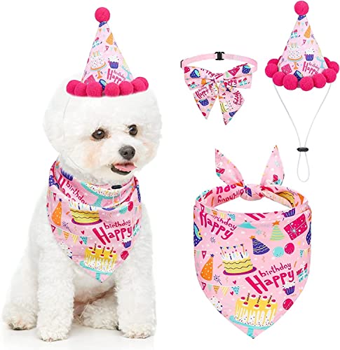 Hund Geburtstag Bandana und Hüte Set Hund Geburtstag Mädchen Fliege Halsband Set Hund Druck Happy Birthday Hunde Katzen Foto Requisiten Party Kostüm Pflege Zubehör für Hund Mädchen Katze Haustier von Forwardog