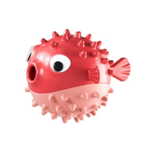 Fossthiroy Leckage Futterball Fischform Molar Bite Toys Hund Zähne Reinigung Ball Futter Leckage Kauspielzeug Rot von Fossthiroy