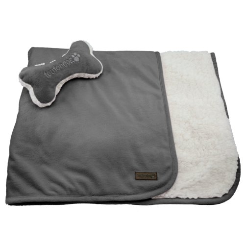 FouFou Dog Sherpa Decke für Welpen-Set Luxe mit Knochen Kissen, anthrazit grau von FouFou Dog