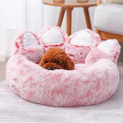 Hundebett cord Beruhigendes Hunde- und Katzenbett, Haustiersofa, Haustiersofa, Pfotenförmiges Haustierbett, weiches, Flauschiges Kunstfell-Plüsch-Katzenkissen, Hundeschlafnest, dunkel(E,50cm) von FouncY