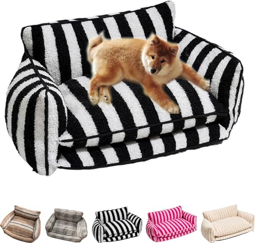 Hundebett cord Lazy Holiday Plüsch-Schlafsofa for Hunde und Katzen, Teddy-Samt-Hundebett, trendig gestreiftes doppellagiges Hunde- und Katzen-Schlafsofa aus künstlicher Lammwolle, flauschige Hunde-Sch von FouncY