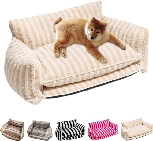 Hundebett cord Lazy Holiday Plüsch-Schlafsofa for Hunde und Katzen, Teddy-Samt-Hundebett, trendig gestreiftes doppellagiges Hunde- und Katzen-Schlafsofa aus künstlicher Lammwolle, flauschige Hunde-Sch von FouncY