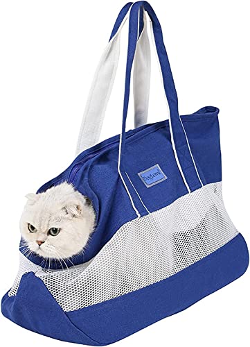 Kleiner Hunde-, Katzen-, Welpen-, Kätzchen-Geldbörsenträger, belüftete, atmungsaktive Haustier-Reisehandtasche, multifunktionale Haustier-Tragetasche for U-Bahn/Einkaufen/Wandern/Reisen(Blue) von FouncY