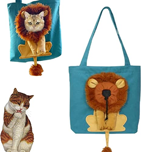 Niedliche löwenförmige Haustier-Umhängetasche aus Segeltuch, Katzentragetasche, tragbare Katzen, kleine Haustier-Segeltuch-Brusttasche, Haustiertragetasche for kleine Hunde und Katzen(Blue) von FouncY