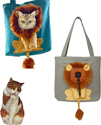 Niedliche löwenförmige Haustier-Umhängetasche aus Segeltuch, Katzentragetasche, tragbare Katzen, kleine Haustier-Segeltuch-Brusttasche, Haustiertragetasche for kleine Hunde und Katzen(Gray) von FouncY