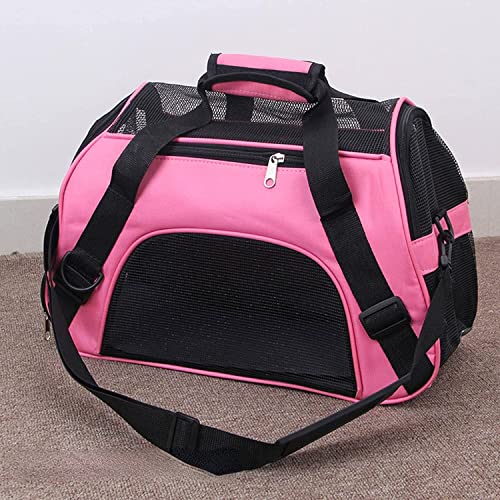 Reisetasche for Haustiere, Hunde und Katzen, geeignet for kleine und mittelgroße Kätzchen, Welpen, atmungsaktive Netztasche, tragbare Umhängetasche(Pink,L) von FouncY