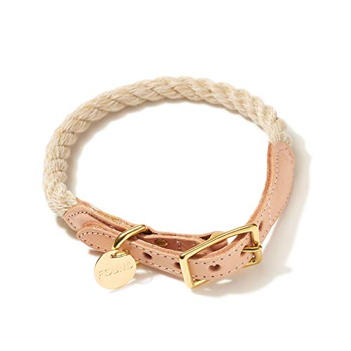 Das Original Light Tan Rope & Lederhalsband für Katzen & Hunde, Größe M von Found My Animal