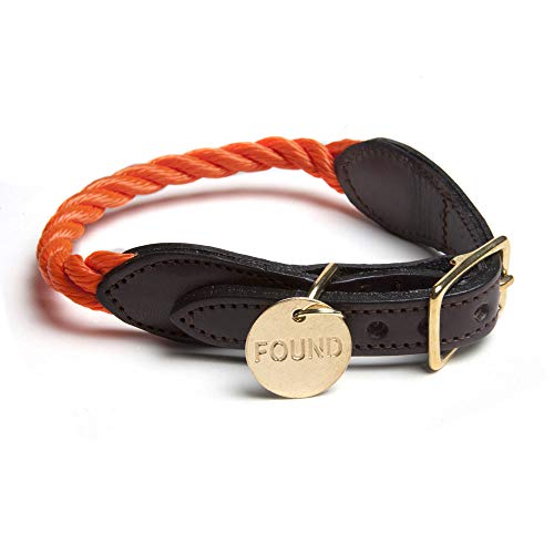 FOUND MY ANIMAL Halsband Seil Leder M Orange Hundehalsband Leine 30-36 cm von Found My Animal