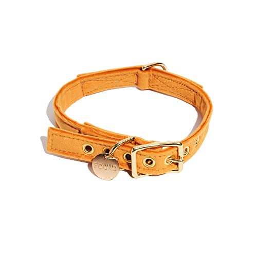 Found My Animal - Das Original Ringelblumen-Halsband für Katzen und Hunde aus Samt, Größe M, verstellbar, Dornschließe aus massivem Messing, robustes Hunde-Trainingshalsband, handgefertigt, aus Samt, von Found My Animal