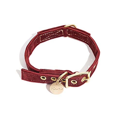 Found My Animal - Das Original burgunderrote Samt-Katzen- und Hundehalsband (mittel) – verstellbare, massive Messingschnalle – robustes Hundehalsband für Hunde – handgefertigtes Hundehalsband aus Samt von Found My Animal