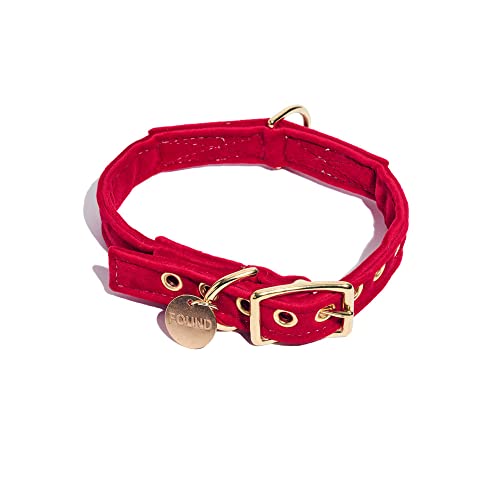 Found My Animal - Das Original rote Samt-Katzen- und Hundehalsband, mittelgroß, verstellbar, Dornschließe aus massivem Messing, robustes Hunde-Trainingshalsband, handgefertigt, Samt-Haustierhalsband, von Found My Animal