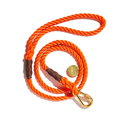 Found My Animal Orange Rescue Hundeleine aus Nylonseil, 1,5 m, Standard (Medium), verstellbar, massives Messing, abschließbare Karabiner, robuste Trainingsleine, handgefertigt, Nylon, Welpenleine, von Found My Animal