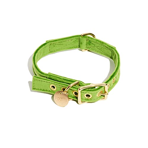 Found My Animal - The Original Lime Velvet Cat & Dog Collar (Medium) - Adjustable Solid Brass Pin Buckle - Heavy Duty Dog Training Collar - Handcrafted Velvet Pet Collar - Made in USA von Found My Animal