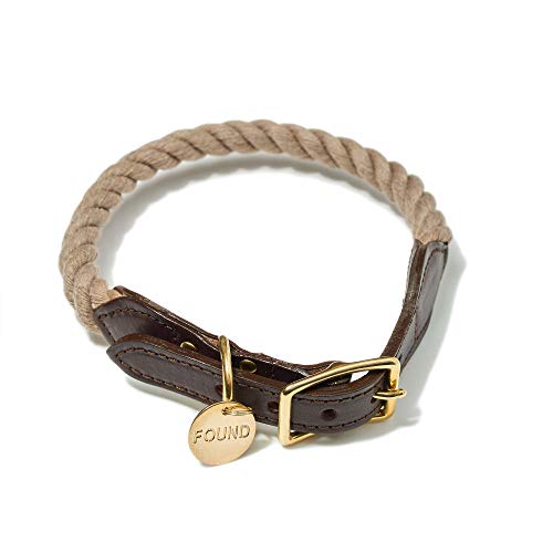 The Original Dark Tan Rope & Leather CAT & Dog Collar, Halsband (XS) von Found My Animal