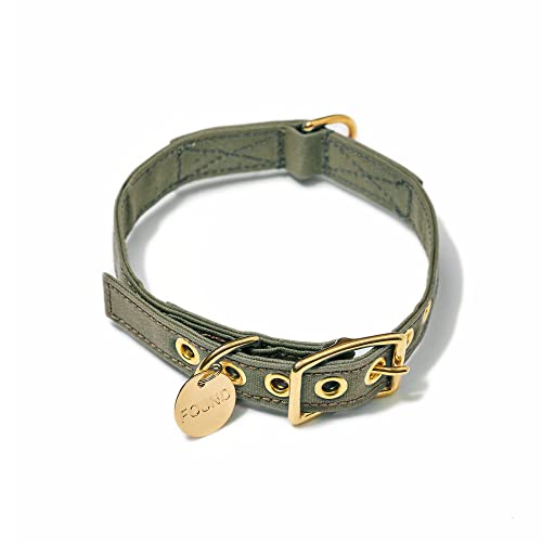 Found My Animal - Das Original Oliv-Baumwoll-Leinen-Halsband für Katzen und Hunde (groß), verstellbar, Dornschließe aus massivem Messing, strapazierfähiges Hundehalsband für Welpen, hergestellt in den von Found My Animal