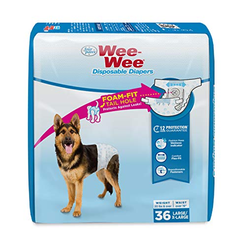 Four Paws Wee-Wee Super saugfähige Einweg-Windeln, verstellbar, auslaufsicherer Schutz für Welpen und große Hunde, Größe XS, 36 Stück von Four Paws