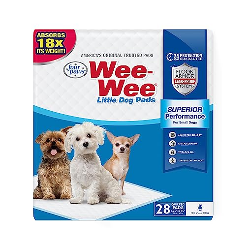 Four Paws Wee-Wee Superior Performance Little Pee Pads für kleine Hunde, auslaufsicherer Bodenschutz, Gesteppte Töpfchentrainingspads, geruchlos, 41,9 x 59,7 cm, 28 Stück von Four Paws