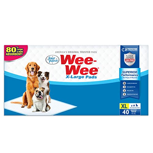 Four Paws Wee-Wee Superior Performance XL Urinierunterlagen für extra große Hunde, auslaufsicherer Bodenschutz, Gesteppte Töpfchentrainingspads, geruchlos, 71,1 x 86,4 cm (40 Stück) von Four Paws