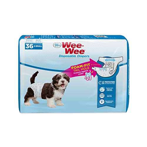 Four Paws Wee-Wee Super saugfähige Einweg-Windeln, verstellbar, auslaufsicherer Schutz für Welpen und kleine Hunde, Größe XS, 36 Stück von Four Paws