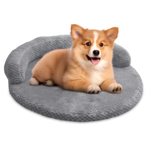 Fouvin Hundebett Grosse Hunde, Runde Katzenbett, Winter Warme Hundematratze - 60x60 cm Katzenbett mit Rutschfester, Waschbar, Atmungsaktiv, Grau von Fouvin