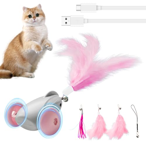 Fouvin Katzenspielzeug Selbstbeschäftigung Interaktives Katzenspielzeug Elektrisch mit LED und Soundeffekten Automatisch Cat Toys Katzenspielzeug Interaktiv Spielzeug Katzen USB Aufladbar, Rosa von Fouvin