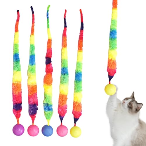 Fovolat Hüpfball mit Schwanz Katzenspielzeug, Katzenhüpfbälle mit Regenbogenwurm | Interaktive Katzenbälle, Katzenübungsspielzeug, Katzen Teaser Spielzeug für Indoor-Katzen von Fovolat