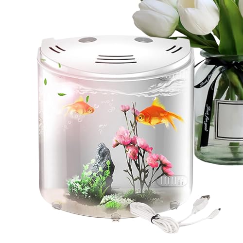 Foway Acryl-Aquarium, Schreibtisch-Aquarium | Kleines Aquarium mit Filter und Licht,Integrierte Wasserpumpe, transparenter Aquariumbehälter, transparente Fischschale für Schnecken, Garnelen, Seesterne von Foway