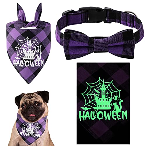 Fowybe Katzen-Halloween-Kostüme, Leuchtende Hundelätzchen mit weichem Halsband, Glow-in-The-Dark Dog/Cat Bandanas Collar Dress-up Set, Halloween-Themen-Haustier-Kostüm-Zubehör von Fowybe