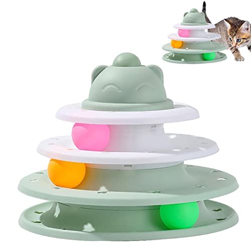 Fowybe Katzenspielzeug Roller | Interaktives Katzenspielzeug 3-stöckiger Turm | Cat Ball Track Toys Exerciser Tower mit bunten Bällen zum Spielen, Jagen, Trainieren von Fowybe