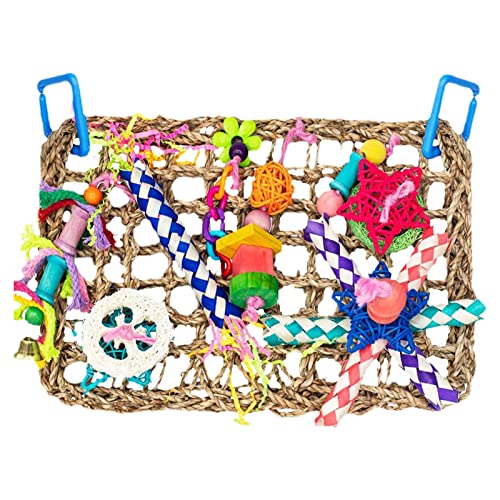 Papagei Futtersuche Wandspielzeug | Parrot Swing Toy Bird Rope Kletternetz,Conure Toys Vogelkäfig-Spielzeug mit Buntem Kauspielzeug Seegras gewebtes Netz Conur Lovebirds-Spielzeug Fowybe von Fowybe