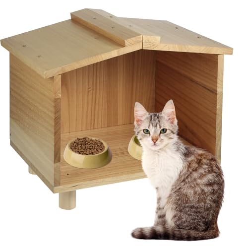 Outdoor Katze Futterstation, Wasserdicht Holz Katzenhaus Outdoor Katze Feeder Fütterung Tiere Outdoor Katzenhaus für Futter und Wasser Outdoor Kitty Esszimmer für Katzen Hunde Eichhörnchen von Foxtell