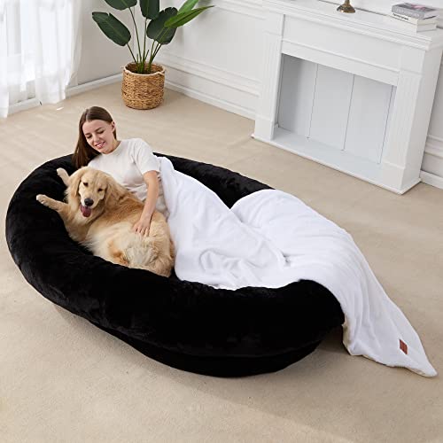 Fragess Großes menschliches Hundebett, Sitzsack, Hundebett für Erwachsene, menschliche Größe, großes Hundebett, Bodenkissen, Hundebett für Haustiere, mit Deckenbezug (schwarz) von Fragess