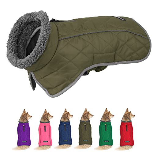 Fragralley Hunde-Wintermantel, Jacke – reflektierend, verstellbar, winddicht, Hunde-Rollkragenkleidung, Hund, Welpen-Schneemantel für kleine, mittelgroße und große Hunde (Armeegrün-2XL) von Fragralley