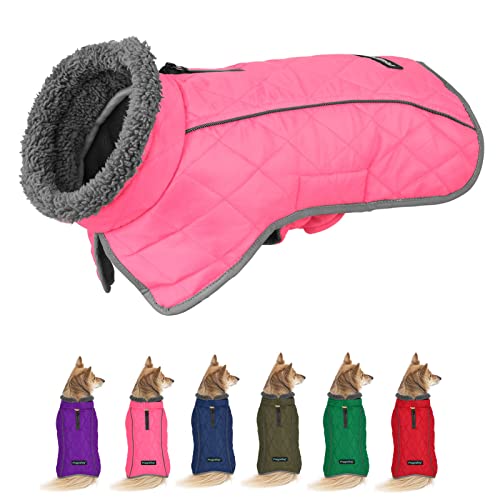 Fragralley Hunde-Wintermantel, reflektierend, verstellbar, winddicht, Rollkragen-Kleidung, Hunde, kaltes Wetter, Welpen-Schneemantel für kleine, mittelgroße und große Hunde (Rosa-2XL) von Fragralley