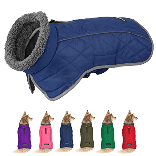 Fragralley Hunde-Wintermantel-Jacke – reflektierend, verstellbar, winddicht, Hunde-Rollkragenkleidung, Hund, kaltes Wetter, Welpen-Schneemantel für kleine, mittelgroße und große Hunde (Blau-L) von Fragralley