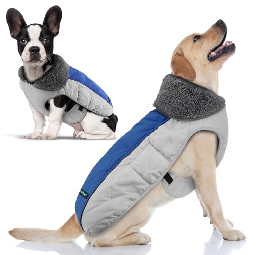 Fragralley Hunde-Wintermantel – weiche, wasserdichte, winddichte Fleece-gefütterte warme Hundejacke für Welpen, Winter, verstellbare Haustierweste für kleine, mittelgroße und große Hunde (Blau 2XL) von Fragralley