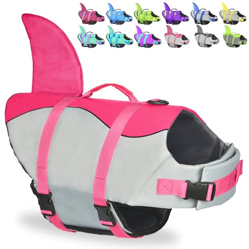 Fragralley Shark Hunde Schwimmweste Verstellbare Hunde Schwimmweste mit Haiflosse, Anzug für kleine, mittelgroße und große Hunde Schwimmweste zum Schwimmen und Bootfahren von Fragralley