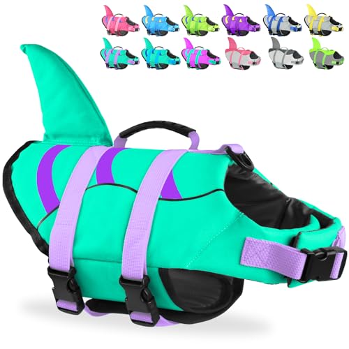 Fragralley Shark Hundeschwimmweste, einfach anzuziehen, zum Schwimmen und Bootfahren, lebendige und verstellbare Hundeschwimmweste für kleine, mittelgroße und große Hunde, geeignet zum Schwimmen, von Fragralley