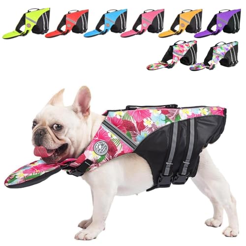 Schwimmweste für Hunde mit französischer Bulldogge, hohe Flotation, zum Schwimmen, Bootfahren, reflektierende Hunde-Schwimmweste mit Kinnschwimmer und Rettungsgriff (Brustumfang: 43,2 cm bis 76,2 cm, von Fragralley