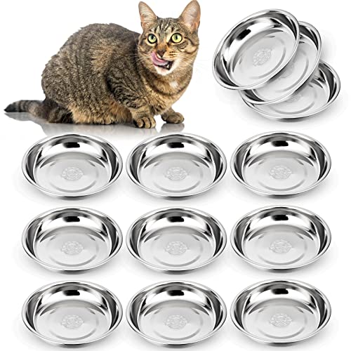 Katzennäpfe für Futter und Wasser, flach, Edelstahl, Schnurrhaarfreundlich und stapelbar, spülmaschinenfest, Katzennapf, 14 cm, Katzenteller für kleine Hunde und Katzen, 12 Stück von Fragraty