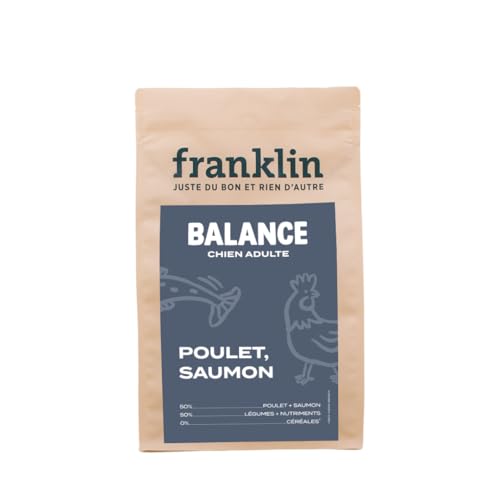 Franklin Balance – Trockenfutter für Hunde – 12 kg – ohne Getreide – 50 % Fleisch – 50 % Obst und Gemüse – runde Form 13 mm – Huhn, Lachs von Franklin