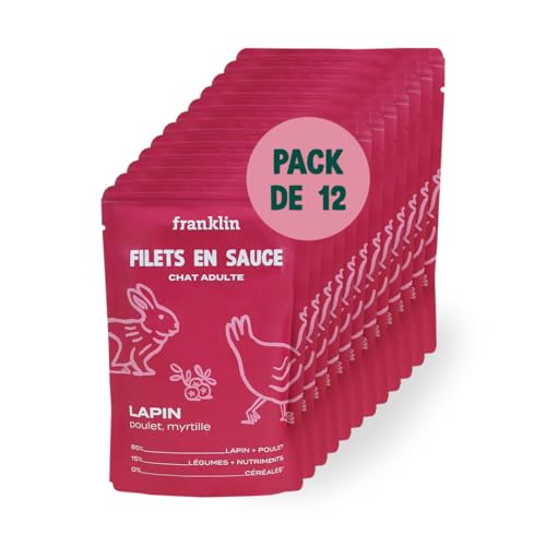 Franklin – Katzenbeutel in Sauce – gesundes Futter mit 85% Huhn und Kaninchen – reguliert das Gewicht – geeignet für sterilisierte Katzen – 12 x 85 g von Franklin