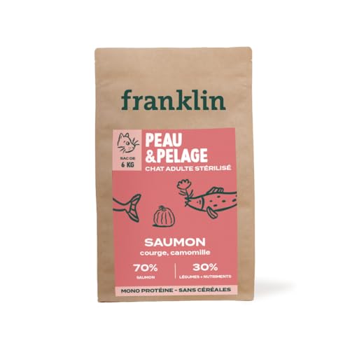 Franklin Katzenfutter sterilisiert - 6kg - getreidefrei - 70% Fleisch - Hypoallergen - Lachs, Kürbis, Kamille von Franklin