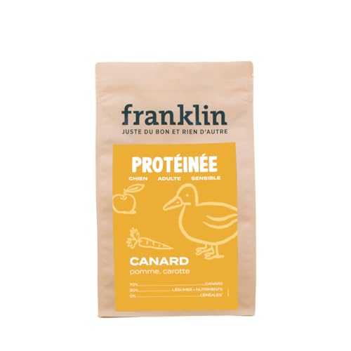 Franklin – Trockenfutter für Hunde ohne Getreide – Proteinreihe – mit 70 % Ente – Monoprotein – einfache Verdauung – Größe 8 mm – 1 kg von Franklin