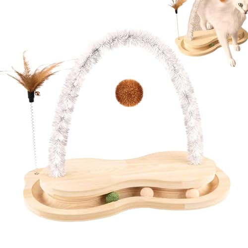 Cat Scratcher | Turntable Wooden Cat Scratcher | Wooden Arch Cat Scratcher Toy with Rotating Turntable | Engaging Pet Ball Track Scratching Board for Indoor Cats and Small Dogs von Fravsiu