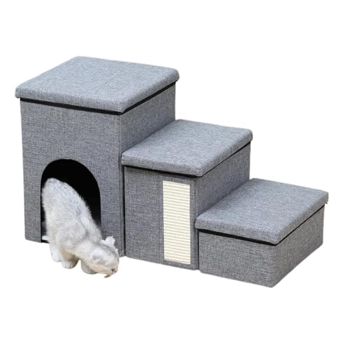 Faltbare Hundetreppe, Hundetreppe mit Stauraum, Hundetreppe mit Stauraum | Hundeleiter- und Kofferraum-Organizer | Weiche und stabile Hundetreppe für Hochbetten, Couches, Sofas mit praktischem Aufbewa von Fravsiu